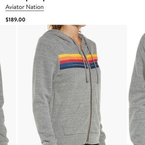 Aviator Nation Grey 5 Stripe Zip Hoodie